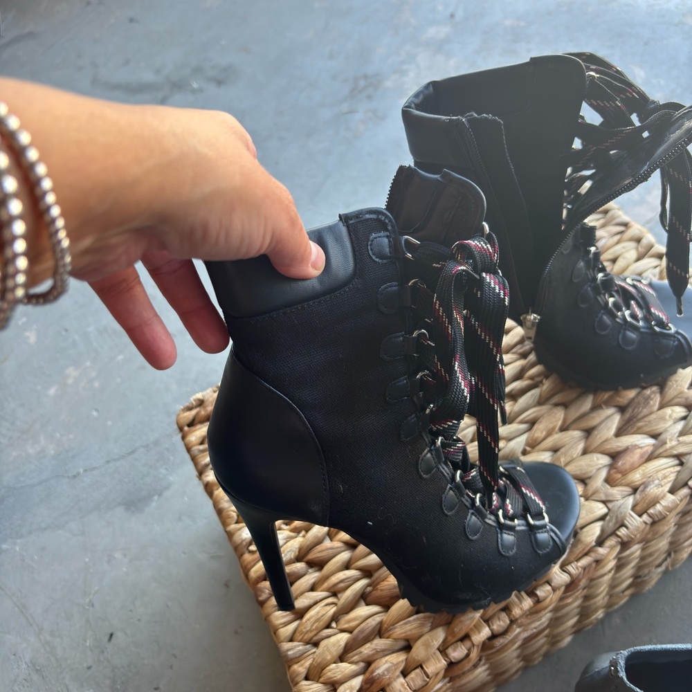 Steve Madden Black Lace-Up Stiletto Boots